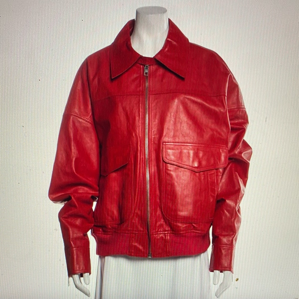 BLK DNM red leather biker jacket, never worn just without tag. Oversized fit!